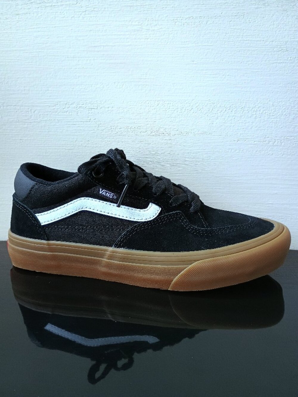 Vans Men's Rowan Suede / Canvas Low Top Sneaker in Popular Black / Gum